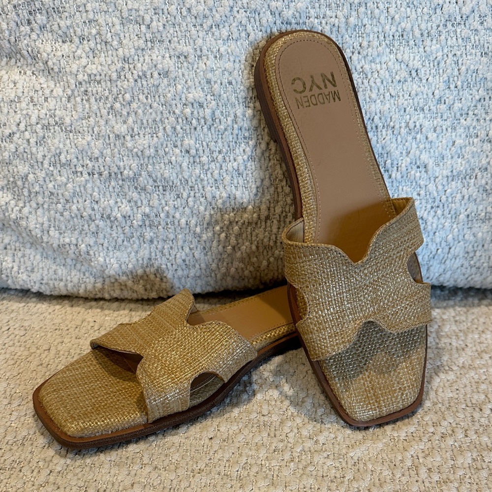 Madden NYC Women's Tan Slide Rafia Sandals